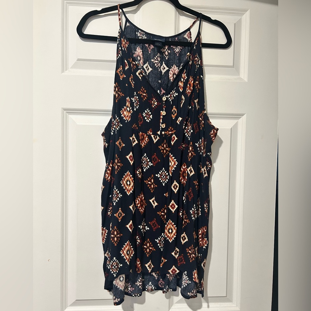 Daytrip Navy Crinkle Henley Flowy Tunic Tank Top - Picture 6 of 14